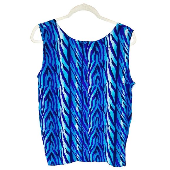 Vintage Diane Gilman Silk Tank Top Large - Blue Animal Zebra Stripes Art To Wear - Picture 2 of 4